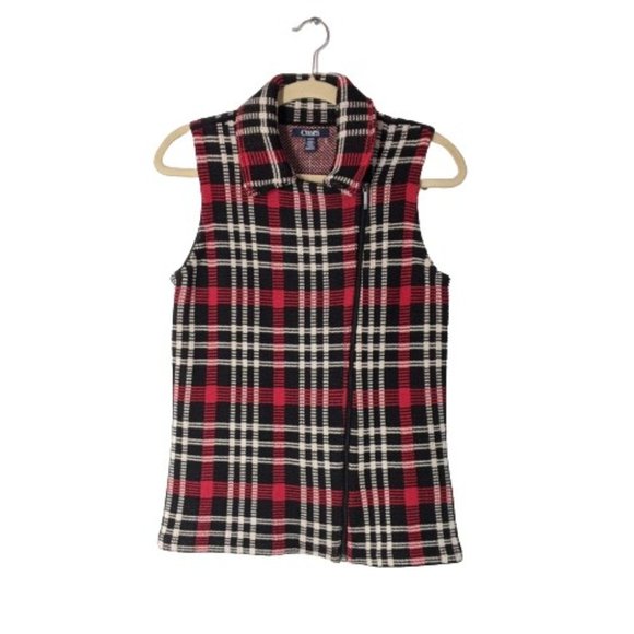 NWT Chaps Knitted Plaid Red/Black Vest Sweater Size S - Picture 3 of 9